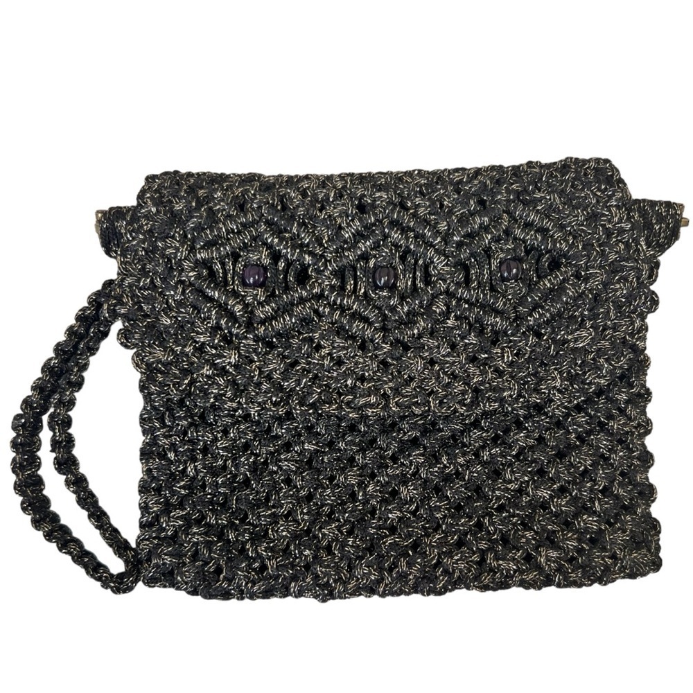 Vintage Lurex Black and Gold Macrame/Crochet Clutch